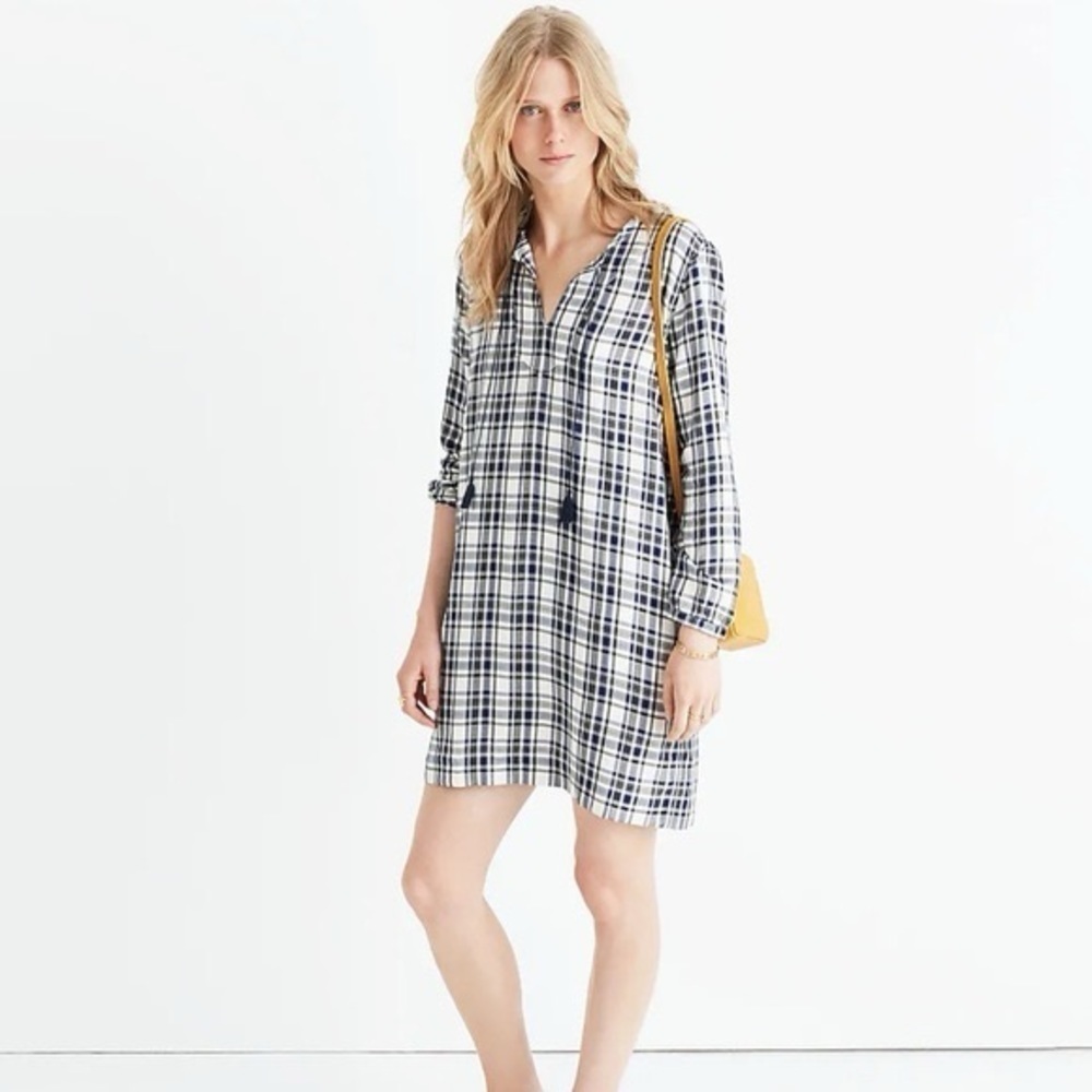 madewell plaid artiste tunic shift dress